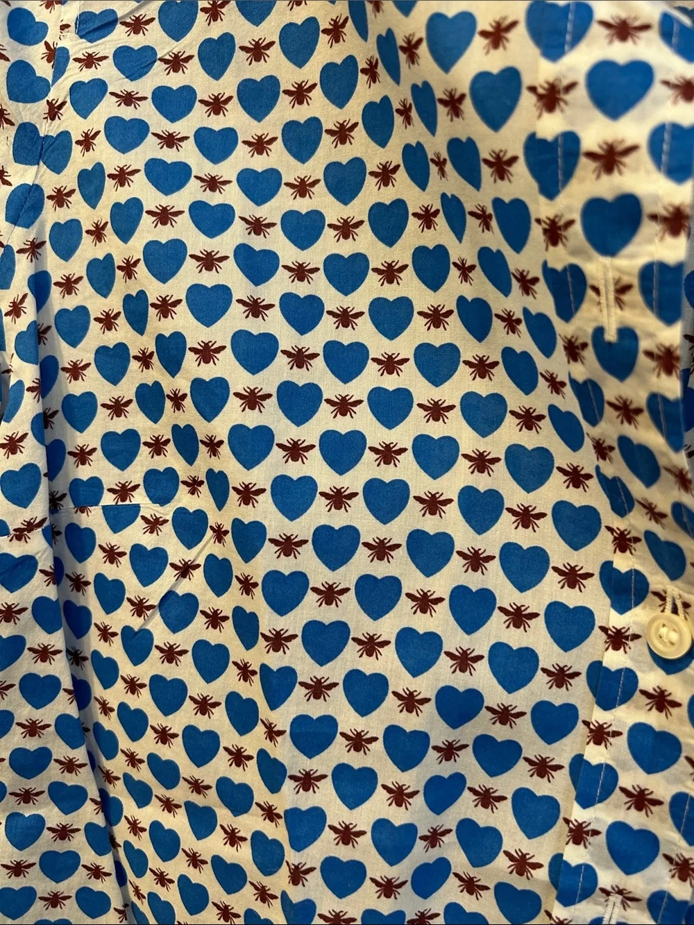 J. Crew Vintage White Perfect Fit Button-Up Shirt Blue Heart Bee Print 2